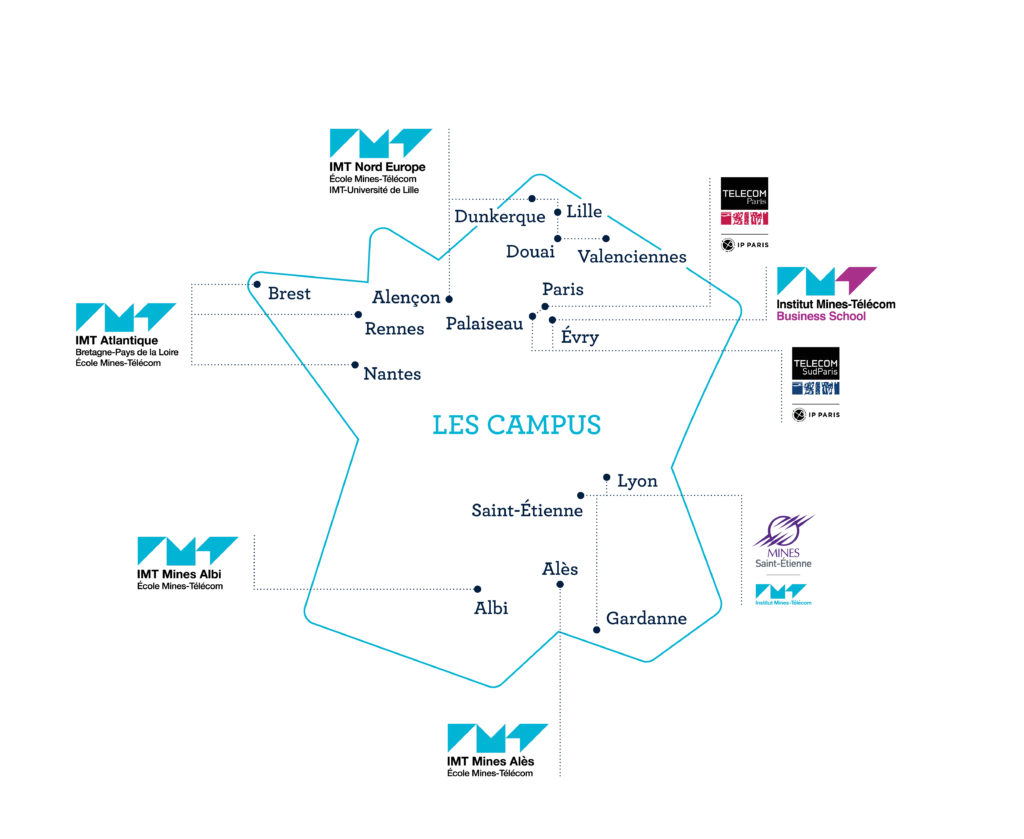 carte de France avec implantations des écoles de l'IMT